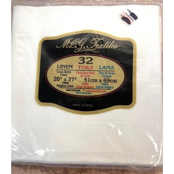 M.C.G. Textiles 32 Count Belgian Linen 20" X 27" Cross Stitch Fabric White - Picture 1 of 2